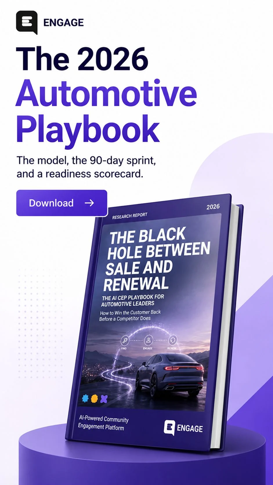 Engage's 2026 Automotive Playbook creative, showing the report cover and its contents