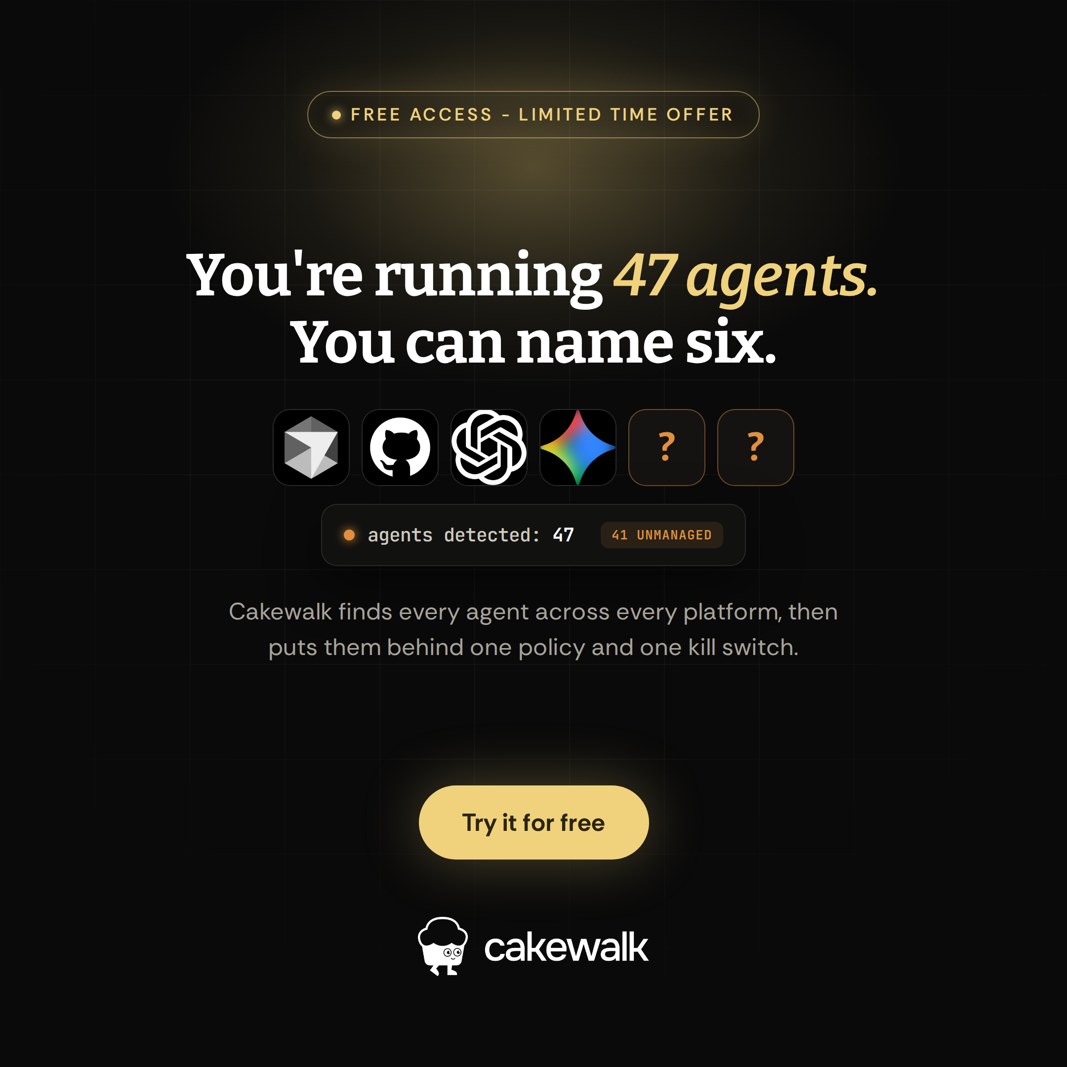 Cakewalk LinkedIn ad headlined You're running 47 agents, you can name six