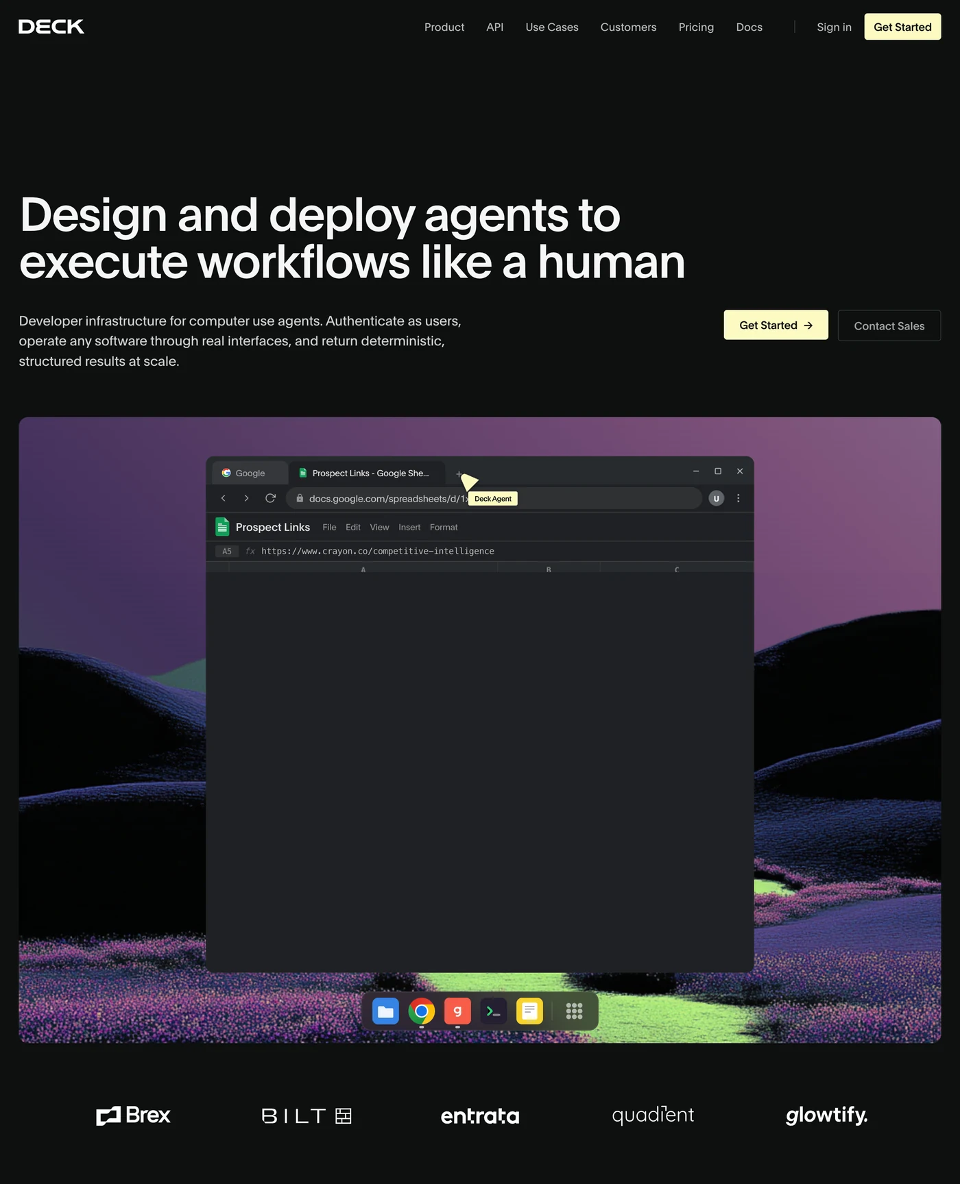 Deck's website: design and deploy agents to execute workflows like a human
