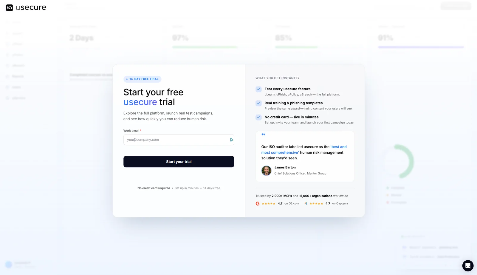The usecure demo page after the Webflow rebuild